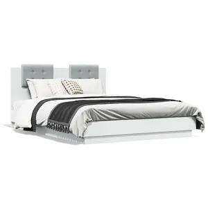 vidaXL Cadre de lit avec tête de lit et lumières LED blanc 140x200 cm pas cher