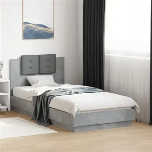vidaXL Cadre de lit tête de lit gris béton 75x190 cm bois ingénierie pas cher