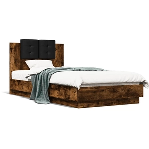 vidaXL Cadre de lit tête de lit chêne fumé 75x190 cm bois ingénierie pas cher