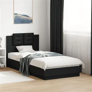 vidaXL Cadre de lit avec tête de lit noir 75x190 cm bois d'ingénierie pas cher