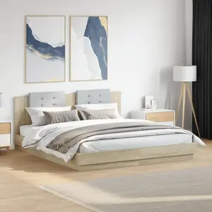 vidaXL Cadre de lit tête de lit et lumières LED chêne sonoma 200x200cm pas cher