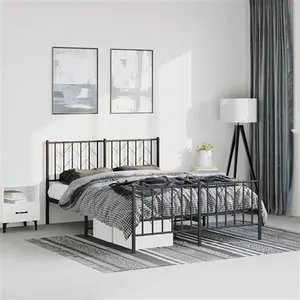 vidaXL Cadre de lit métal avec tête de lit/pied de lit noir 193x203 cm pas cher