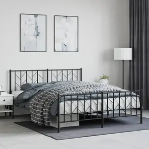 vidaXL Cadre de lit métal avec tête de lit/pied de lit noir 160x200 cm pas cher