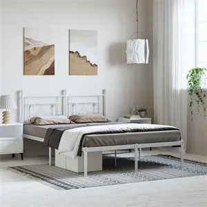 vidaXL Cadre de lit métal avec tête de lit blanc 150x200 cm pas cher
