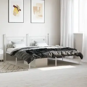 vidaXL Cadre de lit métal avec tête de lit blanc 183x213 cm pas cher