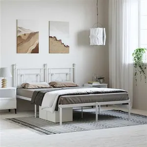 vidaXL Cadre de lit métal avec tête de lit blanc 193x203 cm pas cher