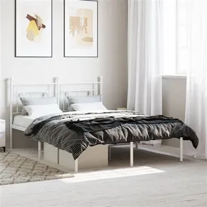 vidaXL Cadre de lit métal avec tête de lit blanc 135x190 cm pas cher