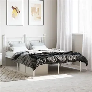 vidaXL Cadre de lit métal avec tête de lit blanc 140x190 cm