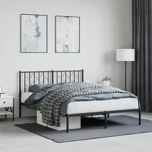 vidaXL Cadre de lit métal avec tête de lit noir 140x190 cm pas cher
