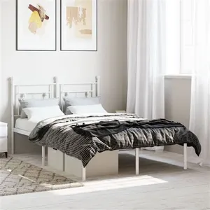 vidaXL Cadre de lit métal avec tête de lit blanc 120x200 cm pas cher