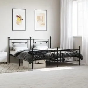 vidaXL Cadre de lit métal avec tête de lit/pied de lit noir 183x213 cm pas cher