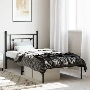 vidaXL Cadre de lit métal avec tête de lit noir 90x200 cm pas cher