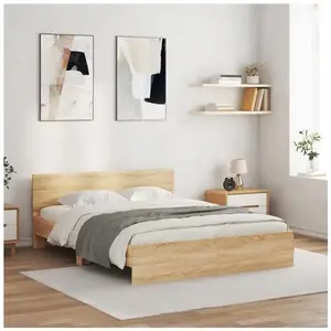 vidaXL Cadre de lit avec tête de lit et LED chêne sonoma 150x200 cm pas cher