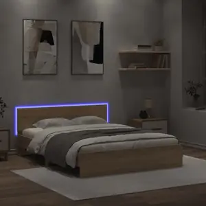 vidaXL Cadre de lit avec tête de lit et LED chêne sonoma 160x200 cm pas cher