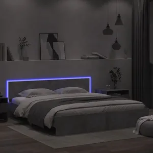 vidaXL Cadre de lit avec tête de lit et LED gris béton 180x200 cm pas cher