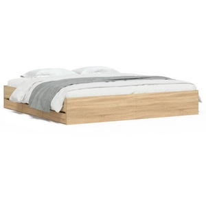 vidaXL Cadre de lit et tiroirs chêne sonoma 135x190 cm bois ingénierie pas cher