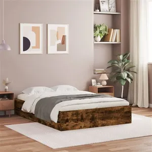 vidaXL Cadre de lit à tiroirs chêne fumé 135x190 cm bois d'ingénierie pas cher