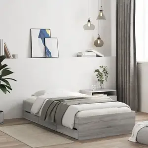 vidaXL Cadre de lit et tiroirs sonoma gris 90x190 cm bois d'ingénierie pas cher