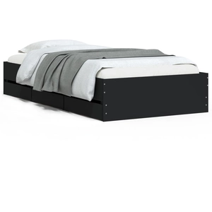 vidaXL Cadre de lit avec tiroirs noir 90x200 cm bois d'ingénierie pas cher