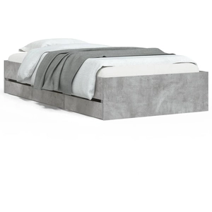 vidaXL Cadre de lit et tiroirs gris béton 90x200 cm bois d'ingénierie pas cher