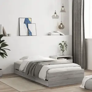 vidaXL Cadre de lit et tiroirs sonoma gris 90x200 cm bois d'ingénierie pas cher