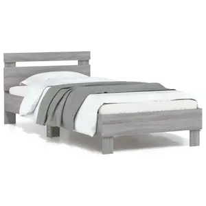 vidaXL Cadre de lit tête de lit et lumières LED sonoma gris 90x190 cm pas cher