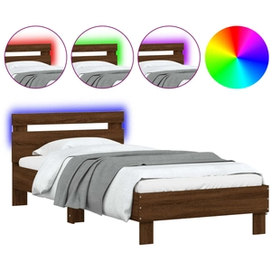 vidaXL Cadre de lit tête de lit et lumières LED chêne marron 90x190 cm pas cher
