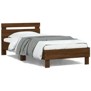 vidaXL Cadre de lit tête de lit et lumières LED chêne marron 100x200cm pas cher