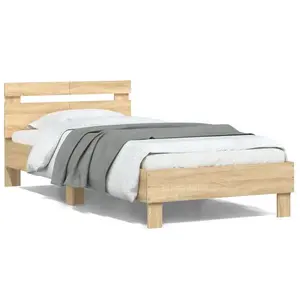 vidaXL Cadre de lit tête de lit et lumières LED chêne sonoma 100x200cm pas cher