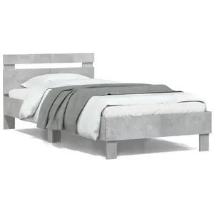 vidaXL Cadre de lit tête de lit et lumières LED gris béton 100x200 cm pas cher