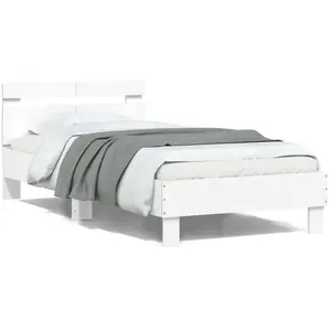 vidaXL Cadre de lit avec tête de lit et lumières LED blanc 100x200 cm pas cher