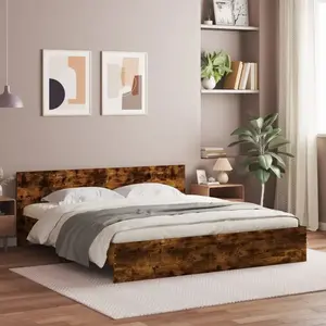 vidaXL Cadre de lit avec tête de lit chêne fumé 160x200 cm pas cher