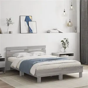 vidaXL Cadre de lit avec tête de lit sonoma gris 135x190 cm pas cher