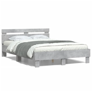 vidaXL Cadre de lit avec tête de lit gris béton 135x190 cm pas cher