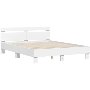 vidaXL Cadre de lit avec tête de lit blanc 150x200cm bois d'ingénierie pas cher