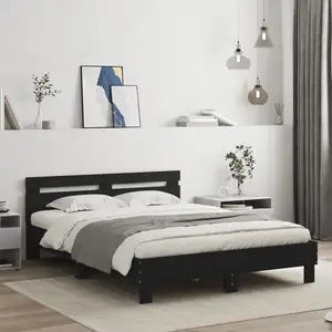 vidaXL Cadre de lit avec tête de lit noir 150x200 cm bois d'ingénierie pas cher