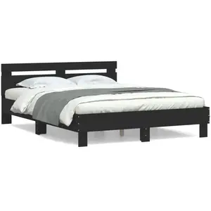 vidaXL Cadre de lit avec tête de lit noir 140x200 cm bois d'ingénierie pas cher