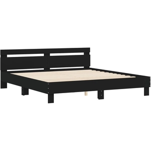 vidaXL Cadre de lit avec tête de lit noir 160x200 cm bois d'ingénierie pas cher