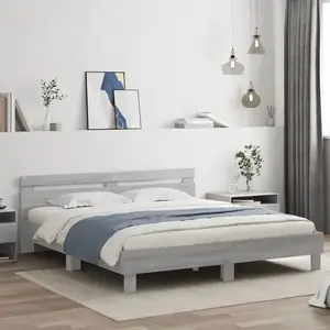 vidaXL Cadre de lit avec tête de lit sonoma gris 200x200 cm pas cher