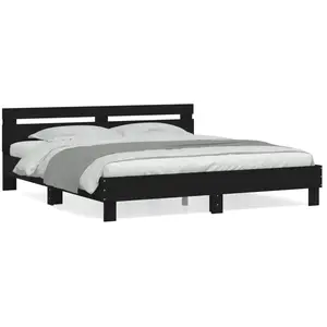vidaXL Cadre de lit avec tête de lit noir 200x200 cm bois d'ingénierie pas cher