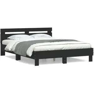 vidaXL Cadre de lit avec tête de lit noir 140x190 cm bois d'ingénierie pas cher
