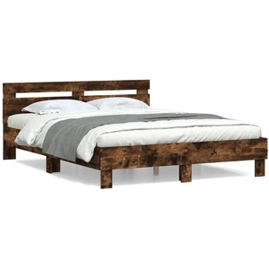 vidaXL Cadre de lit avec tête de lit chêne fumé 140x190 cm pas cher