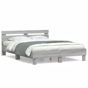 vidaXL Cadre de lit avec tête de lit sonoma gris 140x190 cm pas cher