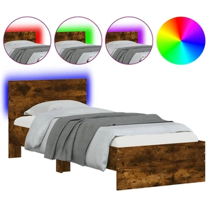 vidaXL Cadre de lit tête de lit et lumières LED chêne fumé 75x190 cm pas cher