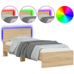 vidaXL Cadre de lit tête de lit et lumières LED chêne sonoma 100x200cm pas cher