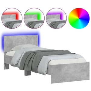 vidaXL Cadre de lit tête de lit et lumières LED gris béton 90x200 cm pas cher