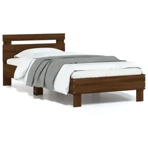 vidaXL Cadre de lit tête de lit et lumières LED chêne marron 75x190 cm pas cher