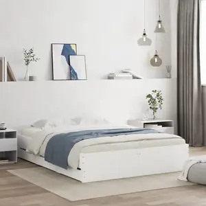 vidaXL Cadre de lit avec tiroirs blanc 140x200 cm bois d'ingénierie pas cher
