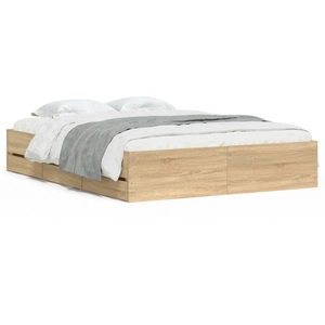 Comparateur de prix : vidaXL Cadre de lit et tiroirs chêne sonoma 150x200 cm bois ingénierie