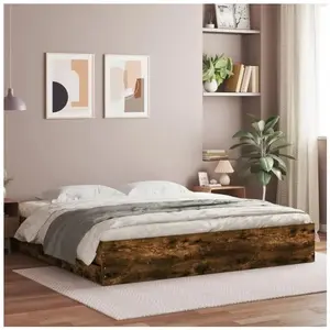 vidaXL Cadre de lit à tiroirs chêne fumé 160x200 cm bois d'ingénierie pas cher